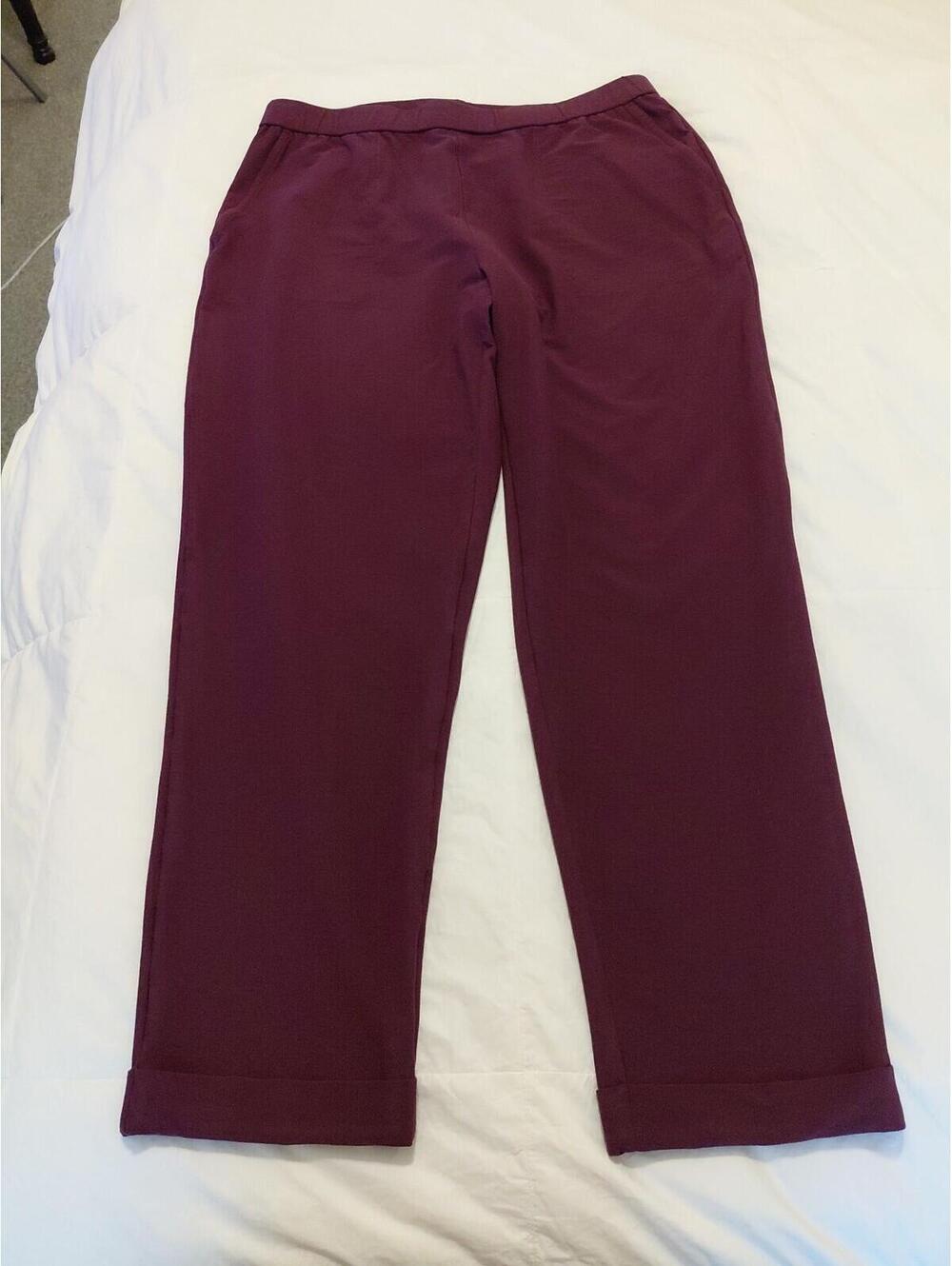 Eileen Fisher Burgandy Viscose Pants Side Front Pockets Elastic Waistband Size L
